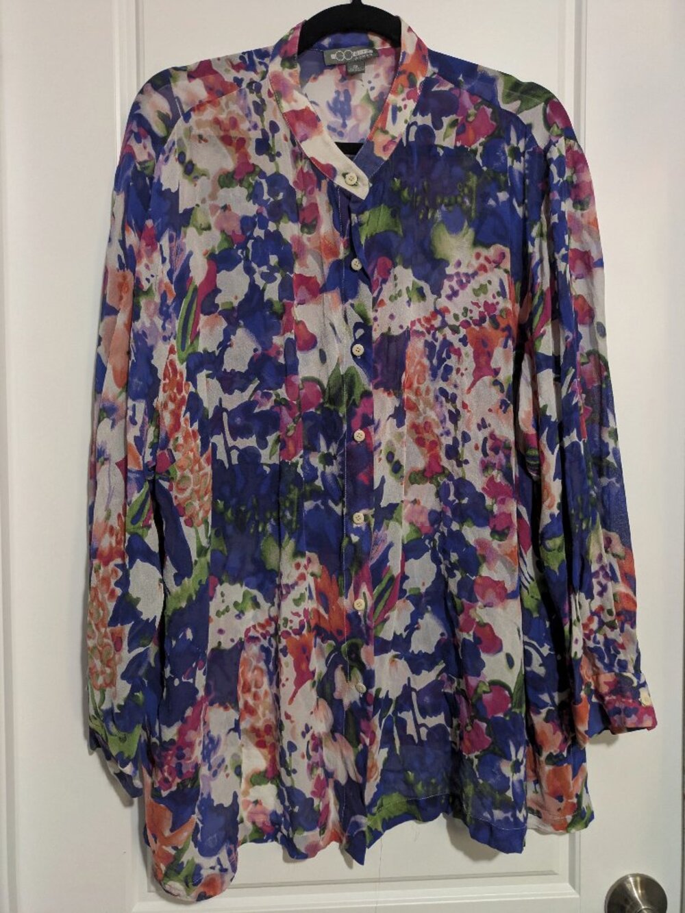 GO Silk Women Plus Sized Sheer Silk Long Sleeved Lightweight Blouse (3X)